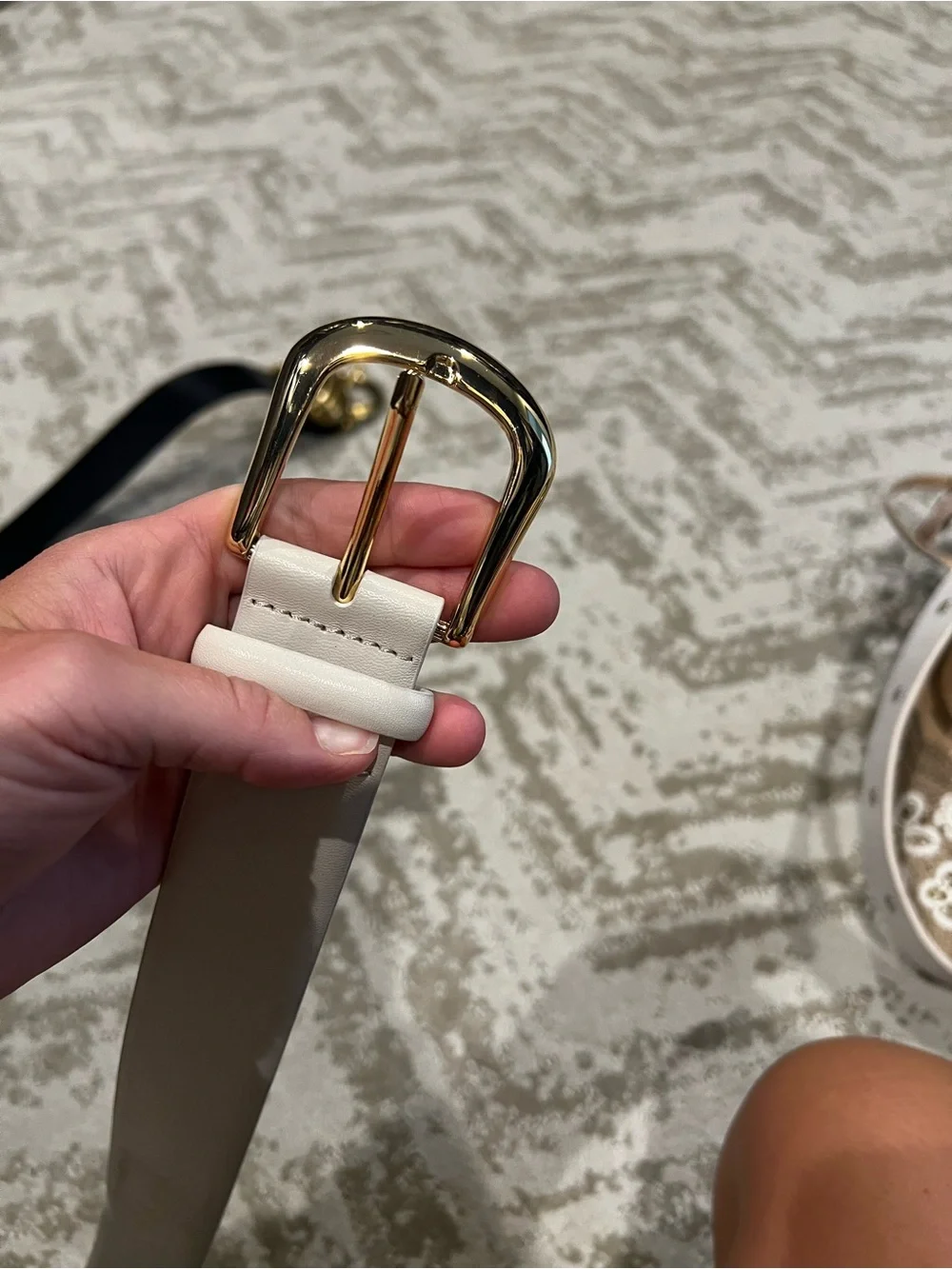 B-Low the Belt Kennedy Ivory Leather Belt with Gold Buckle
